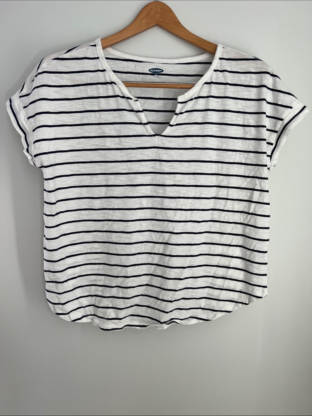 Old Navy | 100% Cotton Women's White & Navy Striped V-Neck Tee #581053-07 Sz XL